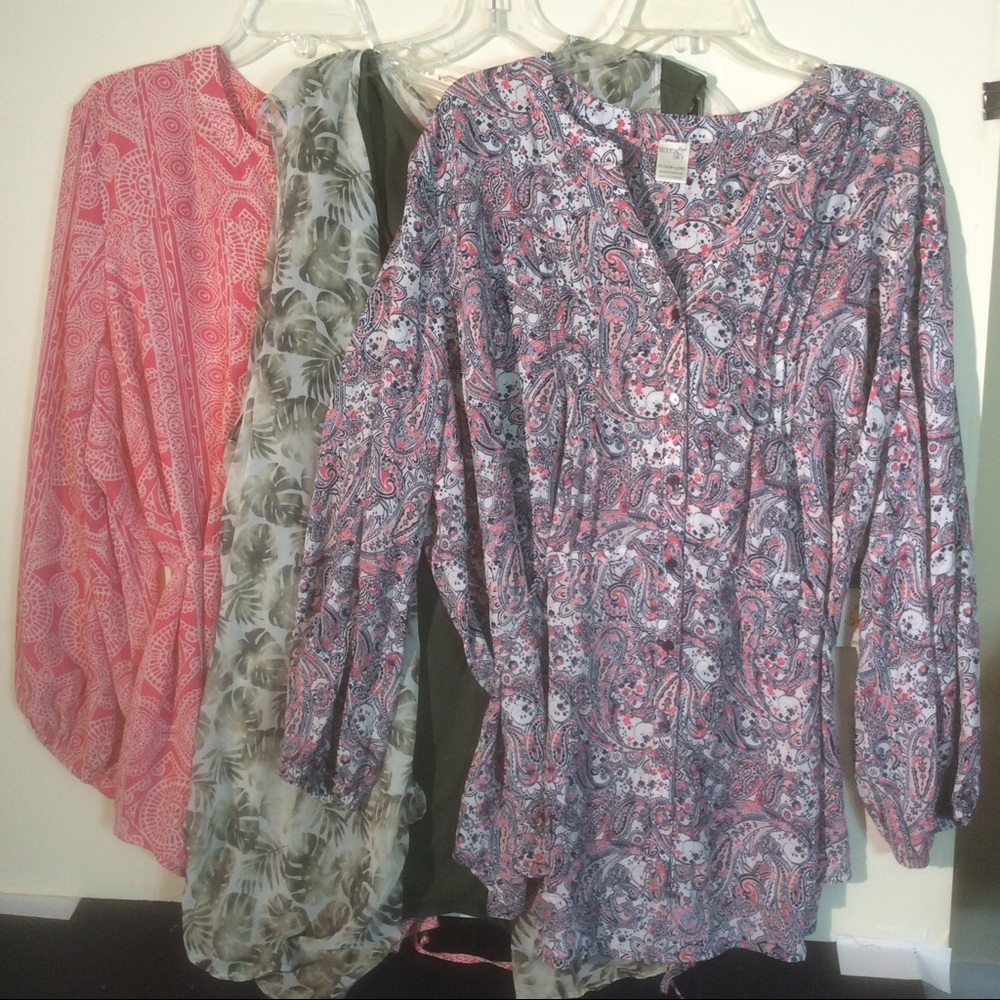 NEW 3 Terra & Sky Floral Blouse Pink Green Purple Paisley Blouse Shirt Top NWT